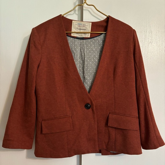 Anthro Cartonnier Rust Sans Collar Blazer - Picture 6 of 10